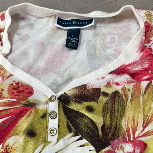 Karen Scott Pink and Green Fitted Polo T-Shirt - Picture 2 of 3